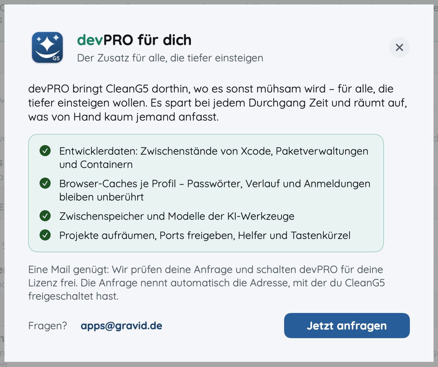 CleanG5 – devPRO: anfragen, wenn Sie bereit sind